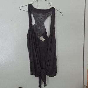 Gray Lace Back Tank Top